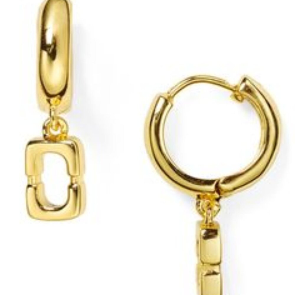 DVF Diane Von Furstenberg Earrings Chain Link Huggie Hoop Earrings Gold Tone